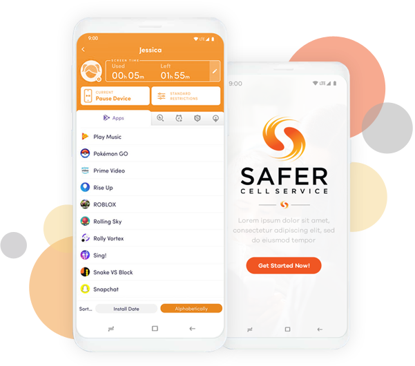 Phone showing Safer Cell parental control app